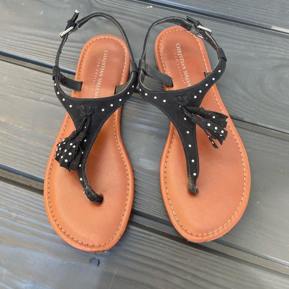 Christian Siriano Black Tassel Dot Thong Sandals Ladies Size 7